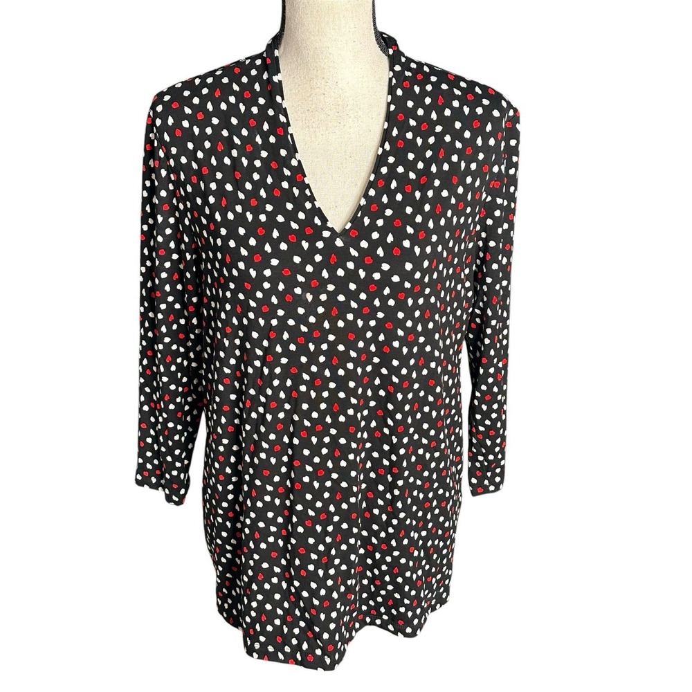 Chico's Colorful Dots 3/4 Sleeves Sweater SZ L V-Neck Pullover Top Multi Color